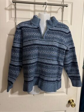 L.L. Bean Blue Shetland Wool Quarter-Zip Sweater